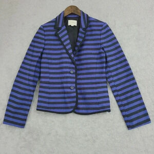 Ann Taylor Loft Womens Striped Blazer Jacket Size 6 Blue & Black  5CT